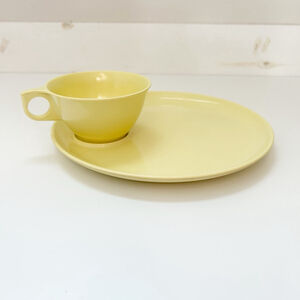 Vintage Pastel Yellow Melmac Tea Cup and plate Set Mid-Century Modern Farmhouse